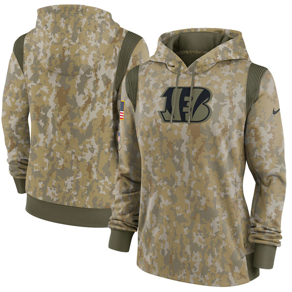 Women's Cincinnati Bengals 2021 Camo Salute To Service Therma Performance Pullover Hoodie(Run Small) - Click Image to Close